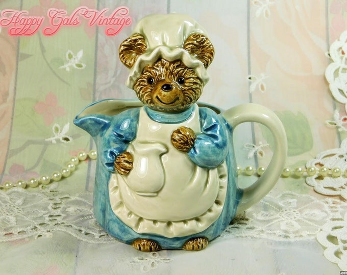 Teddy Bear Creamer Pitcher By Otagiri of Japan, Vintage Porcelain Bear Figurine Creamer from Japan, Country Bear Figurine Ceramic Creamer