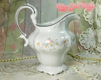 Large Creamer Pitcher by Johann Haviland of Bavaria, Vintage Porcelain Creamer Pitcher in White With Silver Detailing, Small Syrup Pitcher