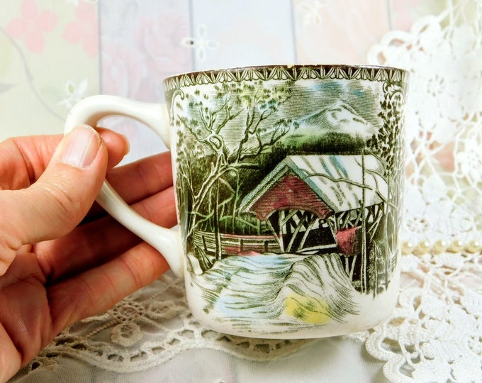 Mug with Covered Bridge Design by Johnson Bros, Vintage Ceramic Mug From The Friendly Village Collection, The Covered Bridge Mug Cute Gift