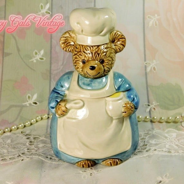 Teddy Bear Honey Pot By Otagiri of Japan, Vintage Porcelain Bear Figurine Honey Pot from Japan, Country Bear Figurine Ceramic Honey Jar