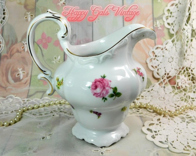 Large Creamer Pitcher by Haviland of Bavaria, Vintage Porcelain Creamer Pitcher in White With Gold Detailing, Bone China Small Syrup Pitcher