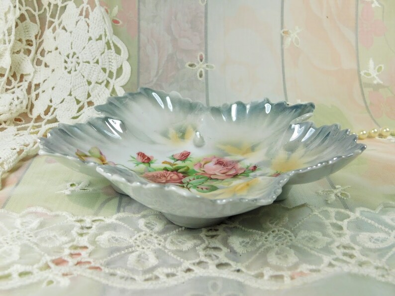 Antique Dish Antique Lusterware Dish With Pink Roses Star Etsy