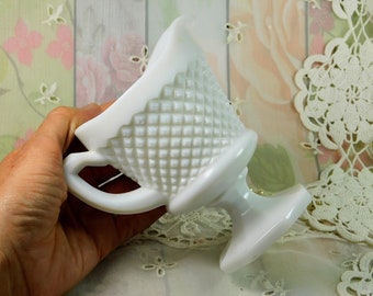 Milk Glass Creamer with Foot, VIntage Milk Glass Creamer with Fancy Foot, Decorative Fancy Creamer in White Opaque Glass, White Creamer Gift