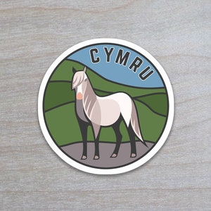 Cymru Welsh Mountain Pony Sticker, Welsh Language Weather Resistant Vinyl Decal, 3in x 3in, Ideal For Water Bottle, Tablet & Car Window