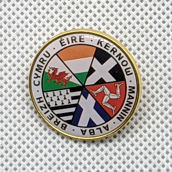Celtic Nations Flags Pin, Wales, Scotland, Cornwall, Isle of Man, Ireland, Brittany, Celtic Countries, 1in Metal Badge, Celtic Flags Button