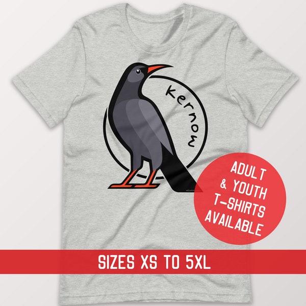 Kernow Cornwall Red-Billed Chough Illustration T-Shirt, Cornish Language,  Adult Unisex & Youth Styles Available, Sizes XS-5XL