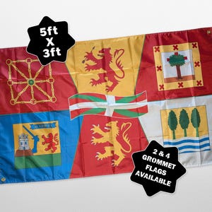 Bandera del País Vasco de 5 pies x 3 pies, diseño heráldico de murciélago Zazpiak