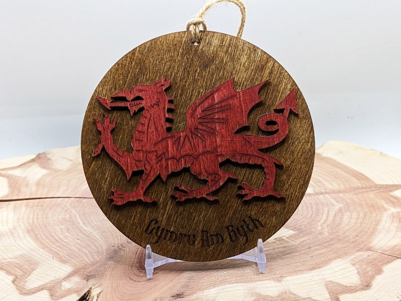 Welsh Dragon Wood Ornament, for Christmas or St David's Day, With Cymru