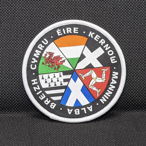 Celtic Nations Flags Patch, 3in Iron or Sew On Woven Patch, Wales, Scotland, Cornwall, Isle of Man, Ireland, Brittany Flags, Celtic Union,