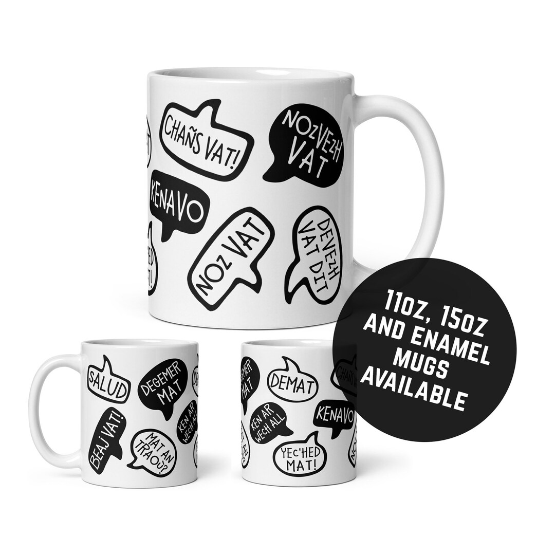 Breton Language Greetings Speech Bubble Mug, Choice of 11oz, 15oz and