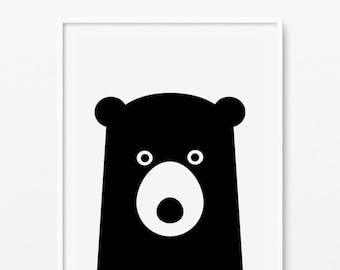 Black and White Bear-  Nursery printable file- Modern kids room decor- 8"X10"-  pdf + jpeg- INSTANT DOWNLOAD- (AP-020)