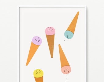 Colorful Ice Cream Nursery Wall Art- Kids room decor- Pdf+Jpeg- 8"x10"- Instant Download- (AP-018)