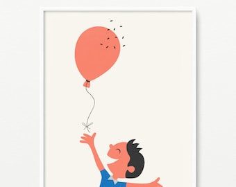 Printable Balloon Boy Nursery Wall Art- Kids room decor- Pdf+Jpeg- 8"x10"- Instant Download- (AP-036)