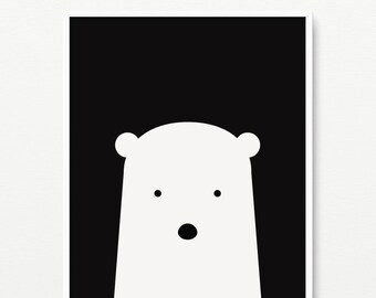 Black and White Polar Bear nursery printable file- Modern kids room decor- 8x10 inches-  pdf + jpeg- INSTANT DOWNLOAD- (AP-001)