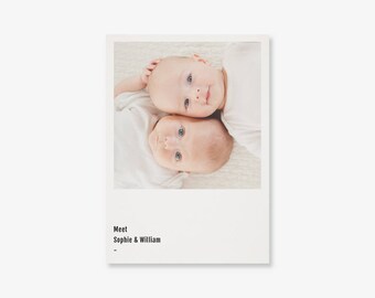 BA-011 Printable PDF file Twins Birth Announcement Photo Card