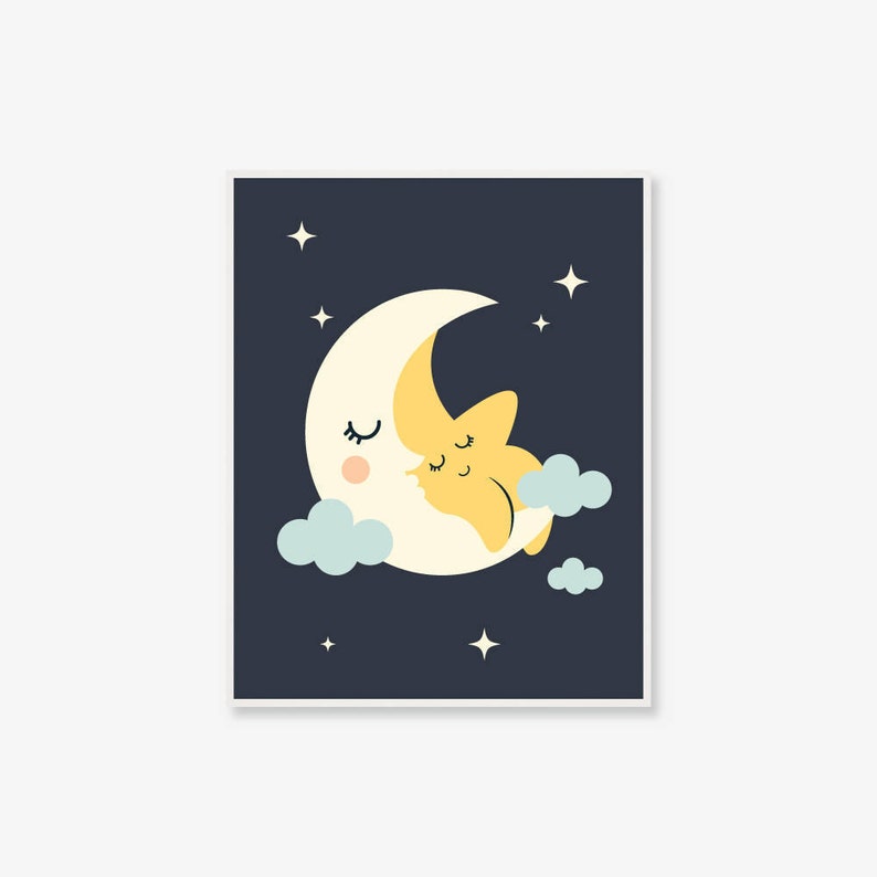 Moon and Star Nursery Print Kids Room Poster Etsy