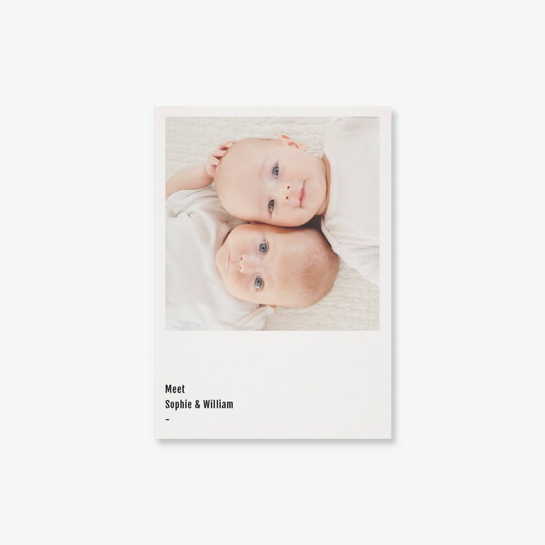 BA-011 Printable PDF file Twins Birth Announcement Photo Card