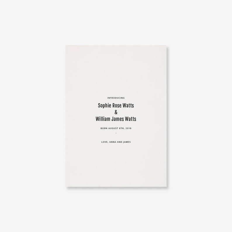BA-011 Printable PDF file Twins Birth Announcement Photo Card