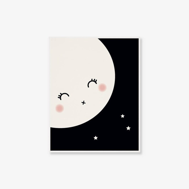 Moon Nursery Print Black and White Kids Room Decor Etsy
