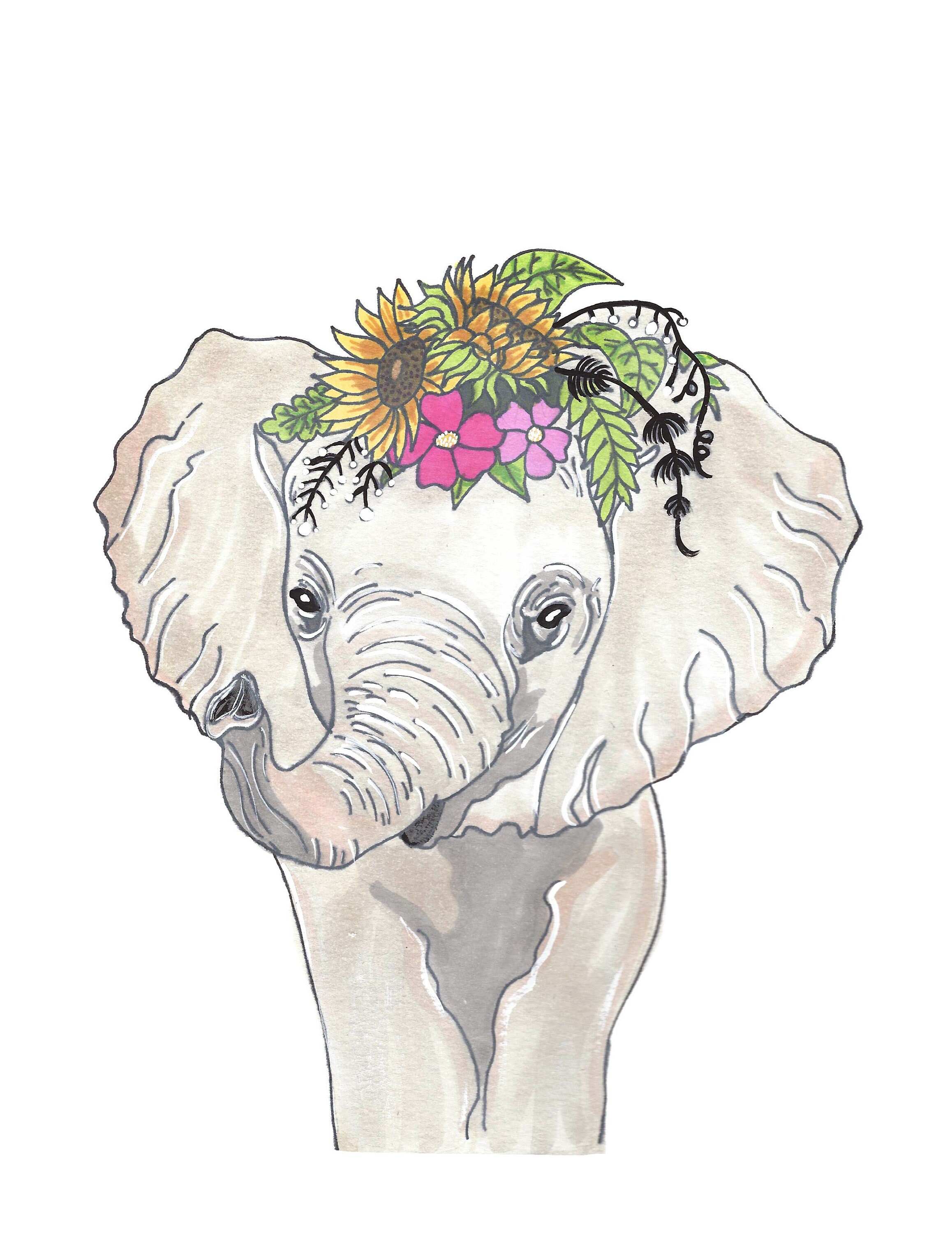 Floral Elephant Painting Floral Elephant Watercolor Print. Etsy