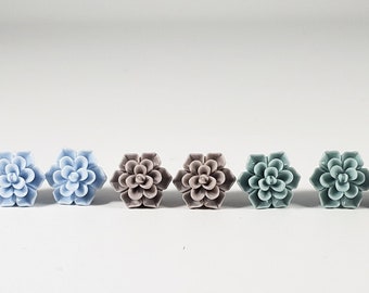 Dainty Dahlia stud earrings (flower studs, flower earrings, dahlia earrings, blue dahlias, purple dahlias)