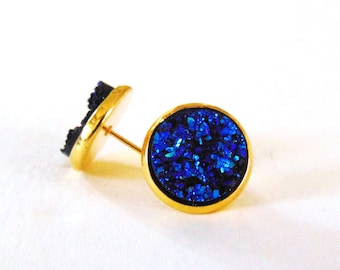 Faux druzy earrings-galaxy blue (druzy earrings, druzy studs, blue druzy)