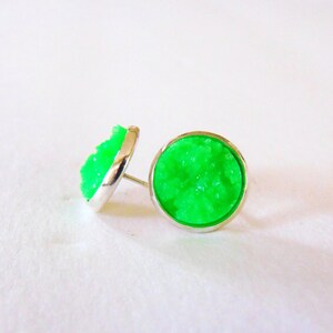 faux druzy earrings- neon green ( green druzy earrings, druzy studs)