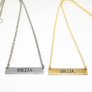 bruja bar necklace- silver and gold tone (horizontal bar, bruja, witch necklace)