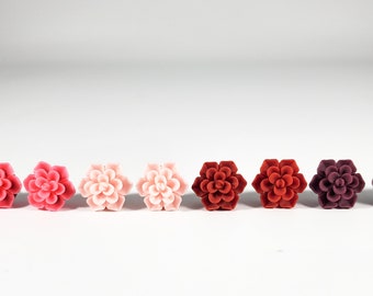 Dainty Dahlia stud earrings (flower studs, flower earrings, dahlia earrings, pink dahlias, red dahlias)