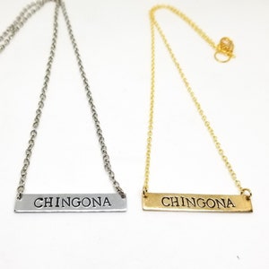 chingona bar necklace-gold and silver (horizontal bar, chingona)