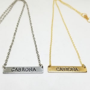 Cabrona bar necklace- gold and silver (horizontal bar, cabrona)
