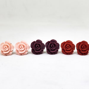 Dainty rose earrings (red rose earrings, pink rose earrings, burgundy rose earrings, flower earrings)