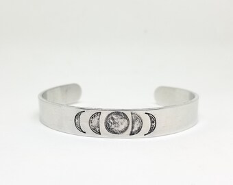 Moon phase cuff bracelet (moon bracelet, moon bangle)