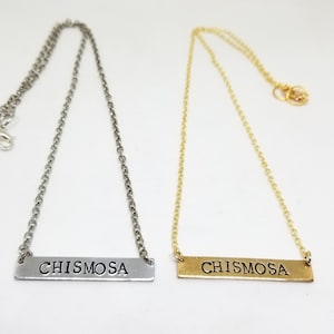 chismosa bar necklace- gold and silver (horizontal bar, chisme, chismosa)