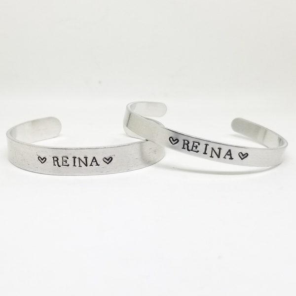 Reina cuff bracelet (reina bracelet, queen bracelet, latinx bracelet , stamped cuff)