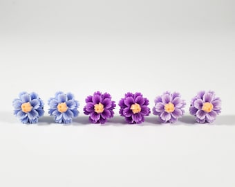 wild peony flower earrings (flower earrings, blue, purple peony)