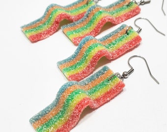 Rainbow sour belt earrings (candy earrings, gummy earrings, candy belts, sour belt earrings, gummy earrings)