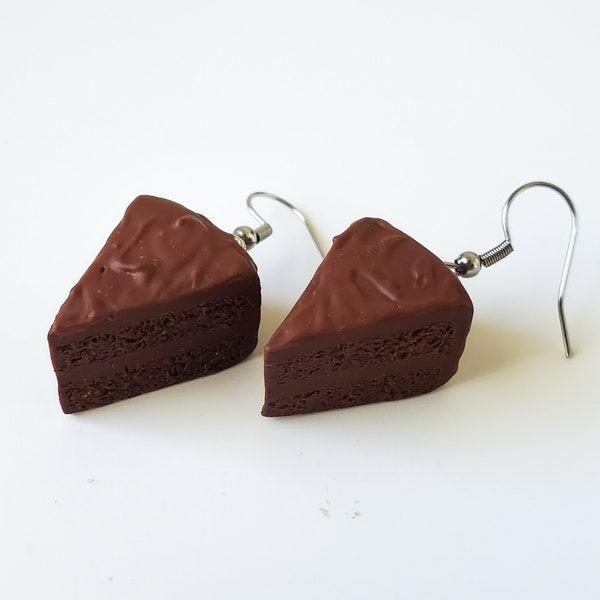 Chocolate Cake Earrings (cake earrings, chocolate cake studs, chocolate earrings, dessert earrings)
