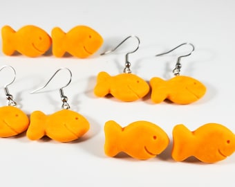 Goldfish cracker earrings (cracker earrings, goldfish studs, food earrings, food studs, snack earrings)