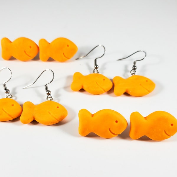 Goldfish cracker earrings (cracker earrings, goldfish studs, food earrings, food studs, snack earrings)