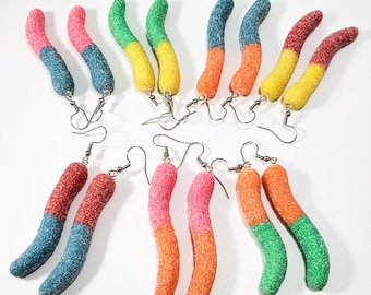 Sour gummy worm earrings (gummy worm earrings, gummy candy, candy earrings)