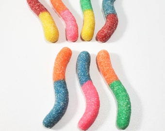 Sour gummy worm pins (gummy candy pins, gummy worm lapel, candy pin)