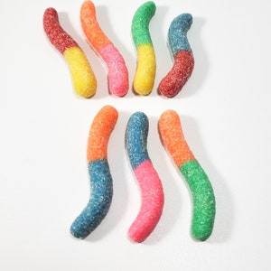 Sour gummy worm pins (gummy candy pins, gummy worm lapel, candy pin)