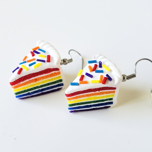 Rainbow Cake Earrings (cake earrings, rainbow earrings, cake charm, dessert earrings)