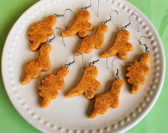 Dino Nugget Earrings (chicken nugget earrings, snack earrings, food earrings)