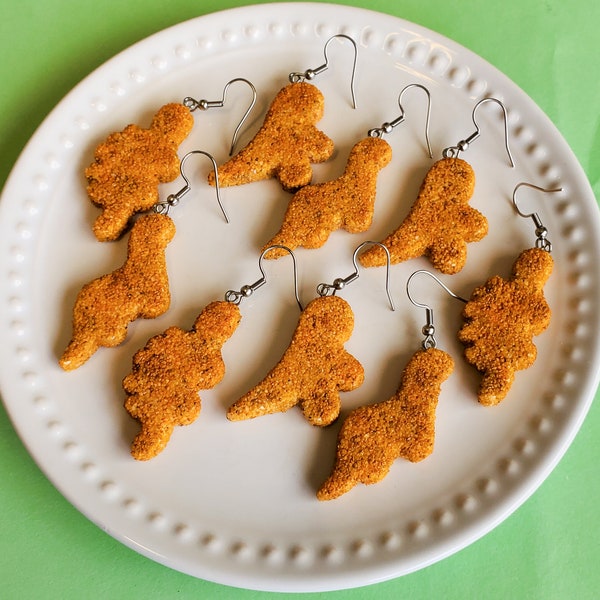 Dino Nugget Earrings (chicken nugget earrings, snack earrings, food earrings)