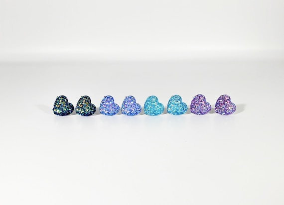 druzy mini heart earrings- blue, galaxy, purple, light blue (faux druzy, heart earrings )