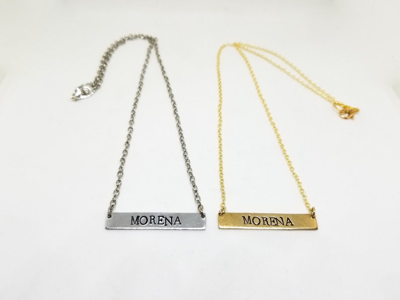 morena bar necklace gold and silver horizontal bar, morenita, brown girl image 1