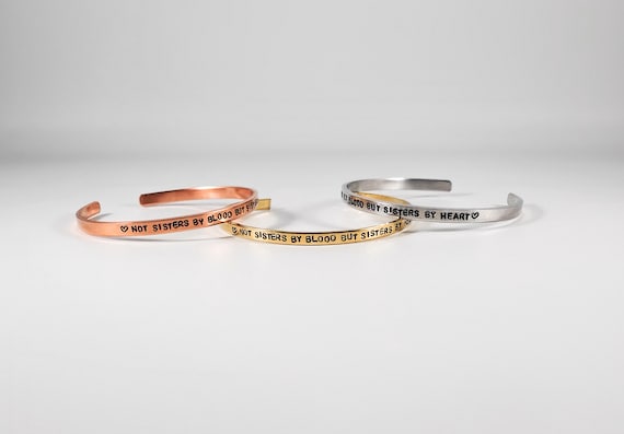 Not Sisters by Blood but Sisters by Heart Cuff Bracelet- Gold