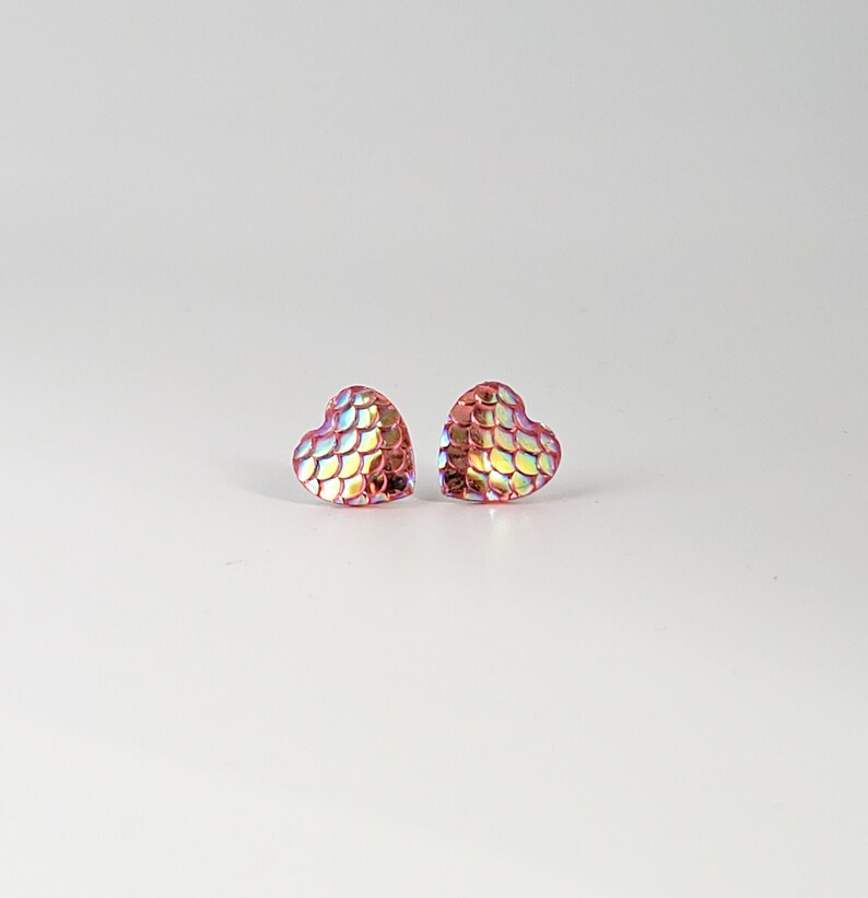 Mermaid Heart Earrings Pink mermaid Studs Fish Scales Etsy